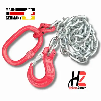 Produktbild von Forstkette GK8 mit Aufhängering und Lasthaken – 8 mm – 4 m – EN 818-2 – Zugkraft 4000 daN – verzinkt