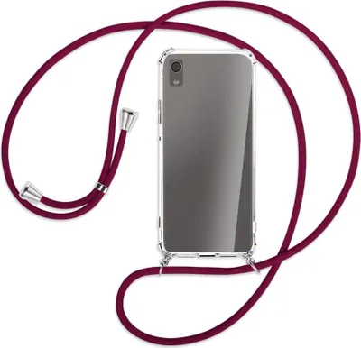 Produktbild von Handykette Backcover-Schutzhülle mit Band (Metall silberfarben) für Sony Xperia XA1 - dunkelrot