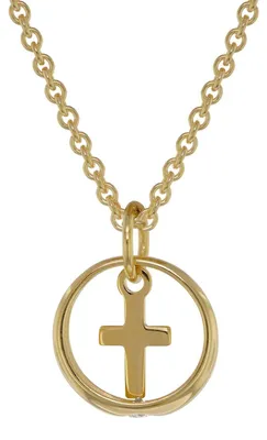 Produktbild von trendor Taufring Anhänger mit Kreuz Gold 333 + vergoldete Silberkette