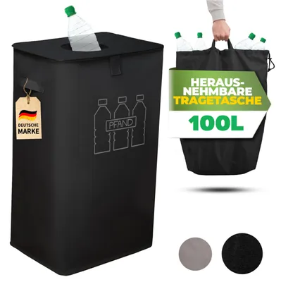 Pfandflaschensammler 100 l, schwarz, mit Deckel und herausnehmbarem Innenbeutel