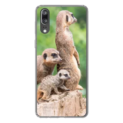 Produktbild von MuchoWow® Handyhülle Schutzhülle Hülle für Huawei P20 Erdmännchen - Baumstumpf - Jungtier Silikon Softcase Handy Hülle - Hardcover