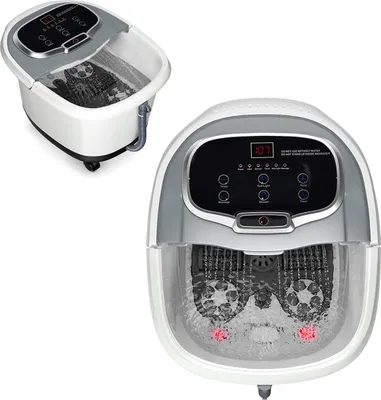 Produktbild von Fußbadewanne elektrisch mit Massage-Funktion, 10-60 min. Timer, 35-48℃, Fußbad Massagegerät mit Heizungs- & Dusch-Funktion, Rollbare Fußwasserwanne, Fußmassage  (Grau)