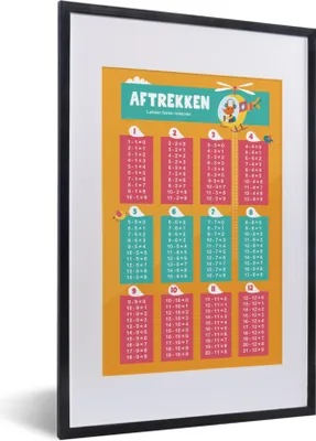 Produktbild von MuchoWow® MuchoWow® Gerahmtes Poster Kinderzimmer - Subtraktion - Zählen - Mädchen - Kinder - Orange 40x60 cm - Poster mit zchwarzem Bilderrahmen - Poster in Rahmen