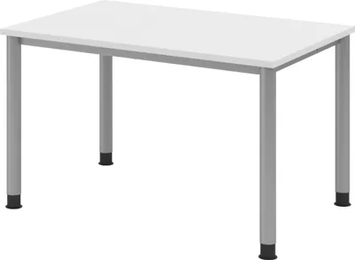 Produktbild von bümö Schreibtisch Serie-H - Nachbildung: Weiß, Gestell: Silber, Größe:  120 x 80 cm