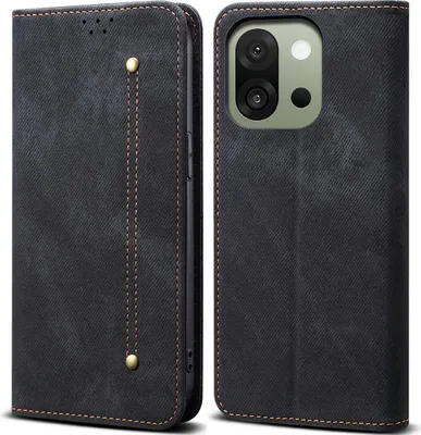Image de Etui pour OnePlus 13T, Etui portefeuille en cuir avec fermeture magnétique et socle Noir