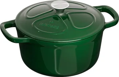 Produktbild von Navaris Gusseisen Topf Bratentopf Kochtopf 2,5l - Ø 20cm Bräter emailliert temperaturbeständig spülmaschinenfest - alle Speisen und Kochflächen - grün