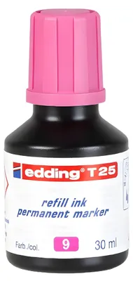 A bottle of pink refill ink for permanent markers.