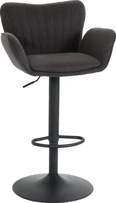 Immagine prodotto di Sgabello da bar HWC-M67, sedia girevole sgabello da bar, con bracciolo poggiapiedi girevole tessuto/tessuto ferro ~ grigio scuro piede nero