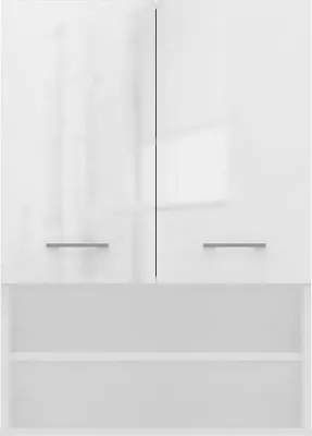 Produktbild von Hängeschrank über der Waschmaschine Pola Mini DK mit Türen und Regalen | Glänzendes Weiß | 64x90x30 cm