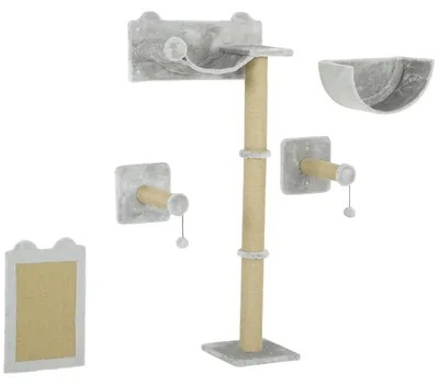 Productafbeelding van PawHut katten klimwand, 5-delig, met krabpalen, hangmat en springplank