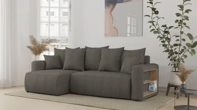 Zdjęcie produktu dla Sofa narożna z funkcją spania i podstawą łóżka SOLERO - sofa w kształcie litery L, sofa narożna, sofa rozkładana ze schowkiem, sofa z funkcją spania brązowa otomana lewa