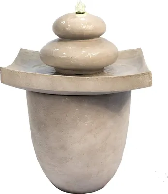 Image de Fontaine d'extérieur Teamson Garden, avec cascade et éclairage, dimensions 47 x 47 x 62 cm, couleur gris clair
