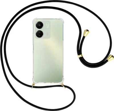 Produktbild von Handykette Backcover-Schutzhülle mit Band (Metall goldfarben) für Xiaomi Redmi 13C (6.71'') - schwarz