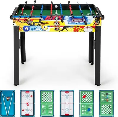 Produktbild von 12 IN 1 Tischkicker Spieltisch mit Tischfußball Airhockey Billard Tischtennis Schach Shuffleboard Bowling, Kickertisch für Kinder & Erwachsene 121 x 105 x 90,5 cm