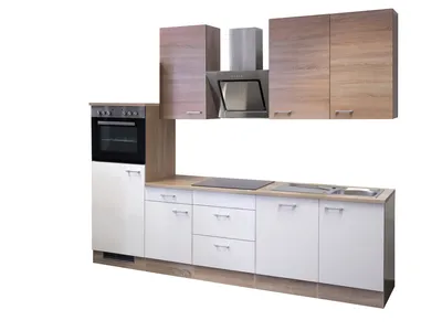 Produktbild von Küchenzeile mit E-Geräten & Geschirrspüler - 280 cm breit - Weiß Sonoma Eiche – Salerno