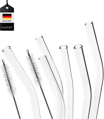 Produktbild von bremermann 6er Glas-Trinkhalme, 20 cm Länge, wiederverwendbar, transparent inklu