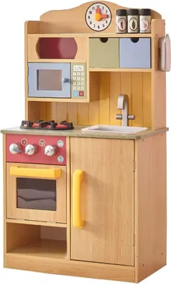 Produktbild von Teamson Kids Little Chef Florence Klassik Interaktive Spielküche aus Holz mit Zubehör und Stauraum, Holzmaserung
