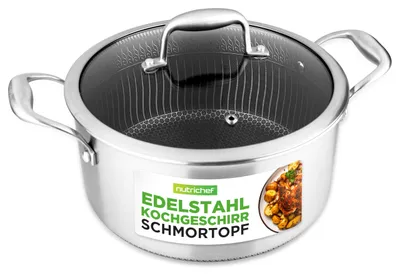 Produktbild von NutriChef Eintopfpfanne 4,7 L Edelstahl – Antihaft Wabenstruktur Induktion Kratz
