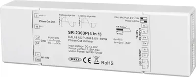 Produktbild von SR-2303P LED-Dimmer 1-Kanal –  20A, 12–48 V DC, Konstantspannung 4-in-1 - DALI / 0–10 V / Taster / Phasenanschnitt/-abschnitt