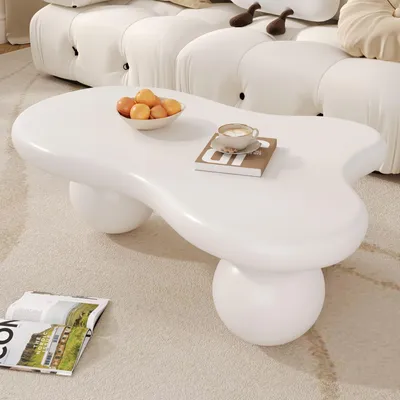 Produktbild von okwish Cloud-Kaffeetisch Couchtisch mit 16 Farben wählbar-LED Beleuchtung,Beistelltisch mit rundbein-Design,Wolkenform-Design,Weiß