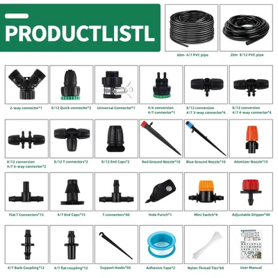 Immagine prodotto di Sistema di irrigazione da 80 metri, kit di micro-irrigazione a goccia, sistema di irrigazione automatizzato fai-da-te, per giardino