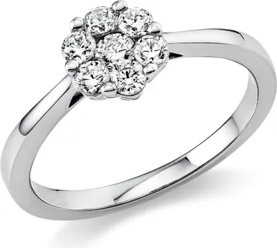 Produktbild von Ring Blume aus 950 Platin 6 Brillanten 0,33ct TW-SI 1 Brillant 0,09ct TW-SI B:7,1mm Innenumfang 52mm  Ø16.6mm
