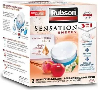 Produktbild von Rubson Sensation 3in1 Aroma Energy Fruit Nachfüller, Luftentfeuchter, 2er Pack, Anti-Geruch, Anti-Schimmel, Anti-Milben