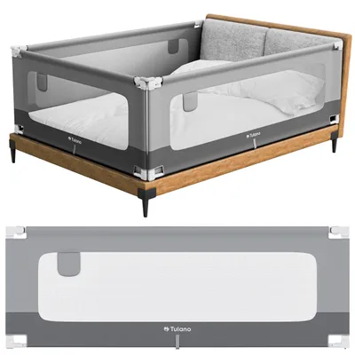 Produktbild von TULANO Bettgitter 200 cm Grau, klappbar, 18-fach höhenverstellbar, für Matratzenhöhe 10-28 cm, mit Seitentasche, Netzgewebe und Metallgestell mit Schaumstoffüberzug, für 0-5 Jahre, max. 20 kg