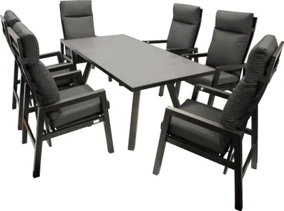 Produktbild von DEGAMO Garnitur MANCIANO 7-teilig, Aluminium anthrazit, Tischplatte dunkelgrau