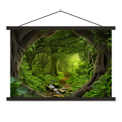 Produktbild von MuchoWow® Textilposter Dschungel - Grün - Natur - Tropisch - Pflanzen 150x100 cm mit schwarzem Rahmen - Schlafzimmer