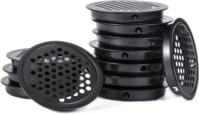 Image de Grilles d'aération en acier inoxydable, noires, 53 mm, lot de 12 pièces pour armoires, cuisine, chambre et bureau