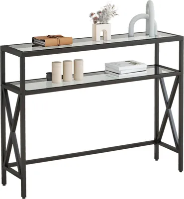 Obrázok produktu pre Konzolový stôl Tvrdené sklo Rozkladací stôl čierny 101 × 25 × 80,5 cm - YMYNY