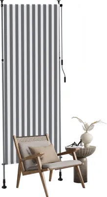 Produktbild von UISEBRT Klemmmarkise 100 × 310 cm Vertikalmarkise Sonnenschutz Balkon Terrasse Sichtschutz Markise ohne Bohren Teleskopmarkise Grau-Weiß gestreift