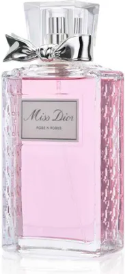 A clear studio shot of a Miss Dior perfume bottle.