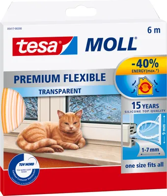 Produktbild von tesamoll Fensterdichtung Silikon (1 x 6 m) - Profil: 9 mm x 7 mm - transparent