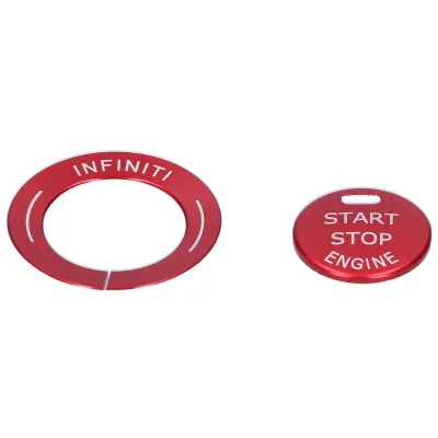 Image de 2pcs moteur de démarrage bouton d'arrêt garniture couverture en alliage d'aluminium décor ajustement pour Infiniti Q50 Q50L QX60 (rouge)