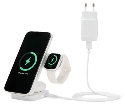 Immagine prodotto di A. Base di ricarica MagSafe, caricabatterie wireless 3-in-1  Qi2