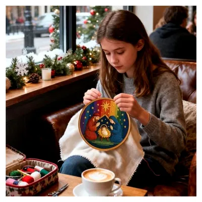 Produktbild von Bastelset für Weihnachtskrippe mit Stickerei