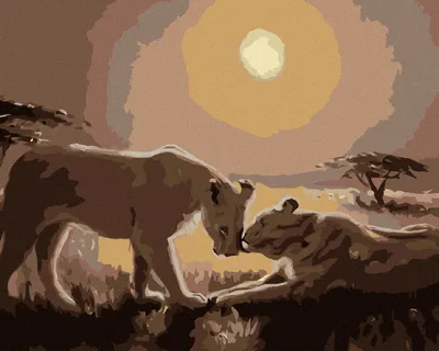 Image de Zuty - Peinture par numéros - DEUX LIONS (D. RUSTY RUST), 40 x 50 cm, toile tendue sur châssis