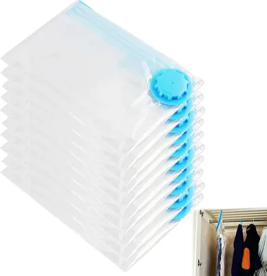 Imagen del producto de Conjunto de bolsas de vacío, de 10 unidades, en diferentes tamaños (de 30x40 cm a 100x120 cm), con cierre hermético, para ropa