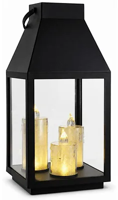 Produktbild von LED-Laterne 35 cm mit 3 LED-Kerzen, Timer 6/18 h, Schwarz – Gift & Decor
