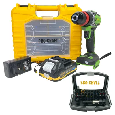 Produktbild von Procraft PA18ProDFR2-1B-C Akku Bohrschrauber 20 V 30 Nm Brushless + 1x Akku 2,0 Ah + Ladegerät + 32 tlg. Bit Set + Koffer