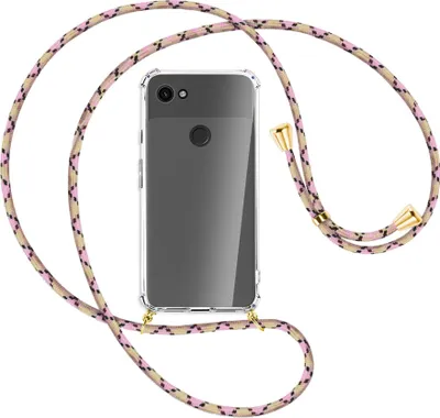 Produktbild von Handykette Backcover-Schutzhülle mit Band (Metall goldfarben) für Google Pixel 3a - rosa Karo