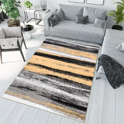 Produktbild von Tapiso Teppich MAYA Modern Schwarz Grau Gelb Schlafzimmer  160 x 230 cm