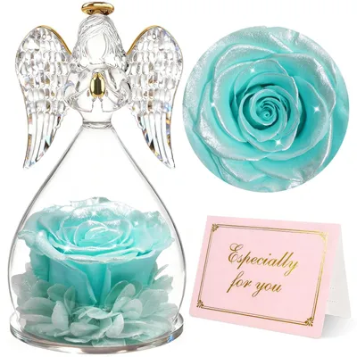 Ewige Rose mit Glasengel – Geschenk für Damen, 13 cm