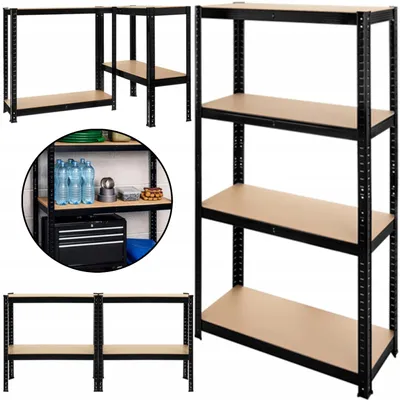 Image de Étagère de stockage PAKO, noire, 150 x 75 x 30 cm, avec 4 étagères, capacité de 700 kg