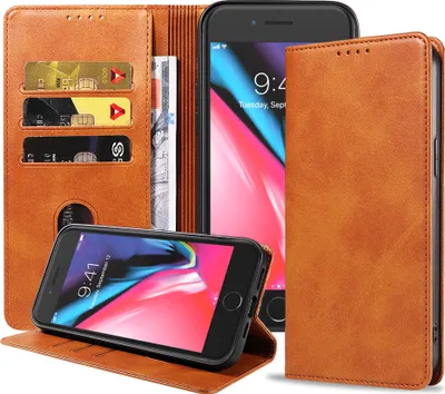 Produktbild von Smartphonica iPhone 7/8 Plus  Kunstledertasche mit Magnetverschluss und Kartenhaltern Buchhülle - Braun