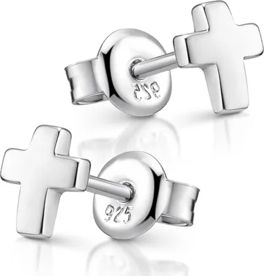 Kleine Kreuz-Ohrstecker aus 925er Sterlingsilber rhodiniert mit Buttyerfly-Verschluss – ein stilvolles Glaubenssymbol mit schlichter Eleganz für jeden Anlass.