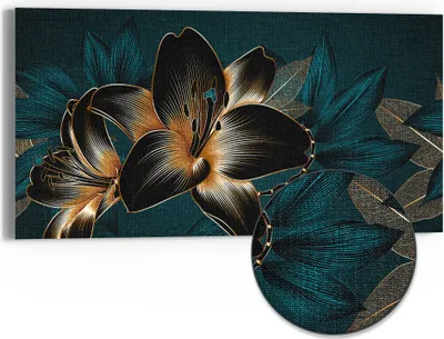 Produktbild von DEQORI Hybrid Leinwand Bild 60x30 cm 'Hochwertige Liliengrafik' Wandbild Glas flach modern