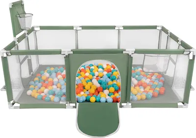 Obrázek produktu pro Selonis ohrádka Dětské velké hřiště se 100 míčky Ohrádka pro děti, zelená: bílá/žlutá/oranžová/dětská modrá/tyrkysová